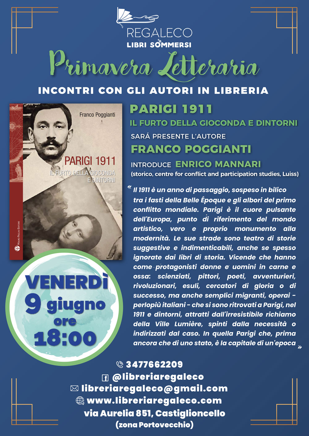 Primavera Letteraria – FRANCO POGGIANTI presenta PARIGI 1911 IL FURTO DELLA GIOCONDA E DINTORNI