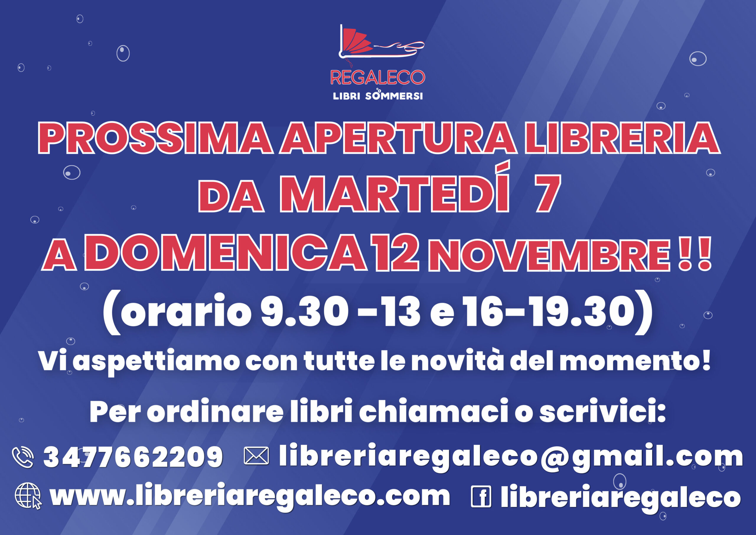 Apertura Libreria NOVEMBRE 2023 – 07/12 novembre