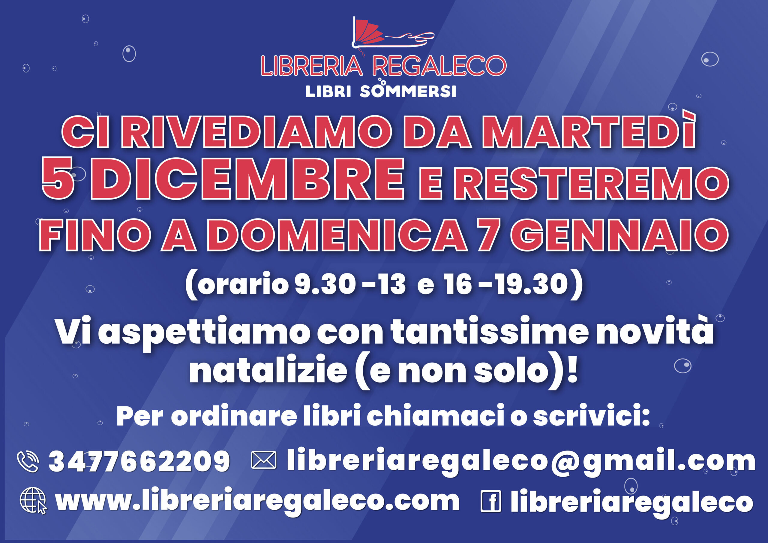 Apertura Libreria DICEMBRE 2023 – 05 dicembre / 07 gennaio