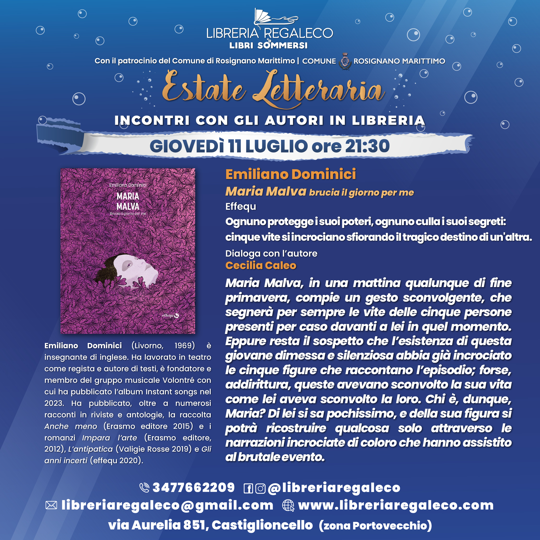 ESTATE LETTERARIA – Emiliano Dominici con “Maria Malva. Brucia il giorno per me”
